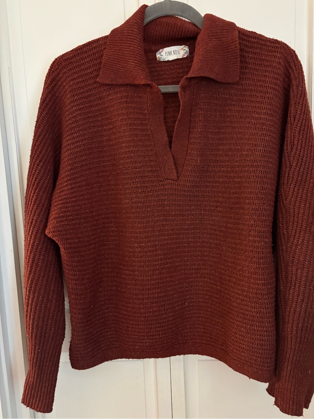 Pink Rose Women's Rust V-Neck Knit Sweater